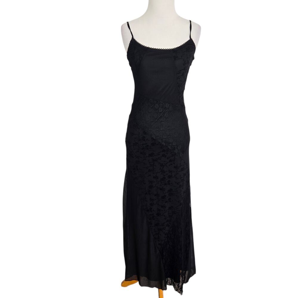 Y2K Slip Dress Women Fairy Grunge Lace Maxi Black Patchwork Whimigoth Goth Small